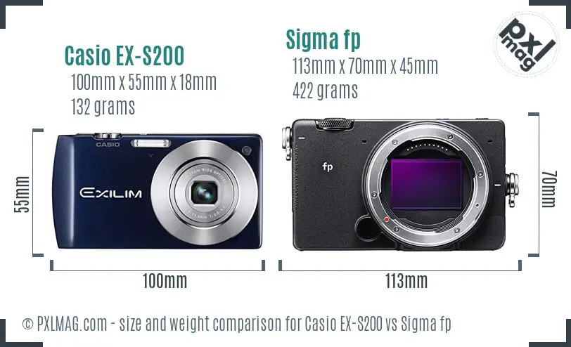 Casio EX-S200 vs Sigma fp size comparison
