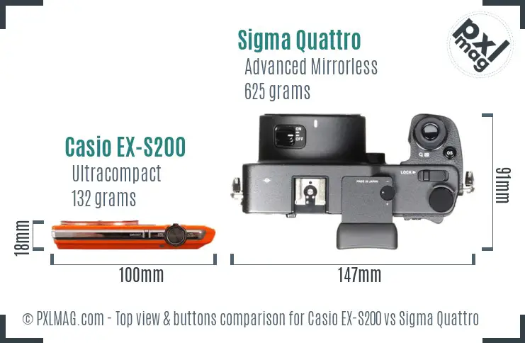 Casio EX-S200 vs Sigma Quattro top view buttons comparison