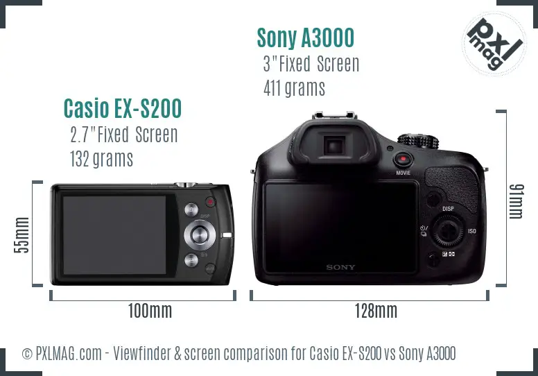 Casio EX-S200 vs Sony A3000 Screen and Viewfinder comparison