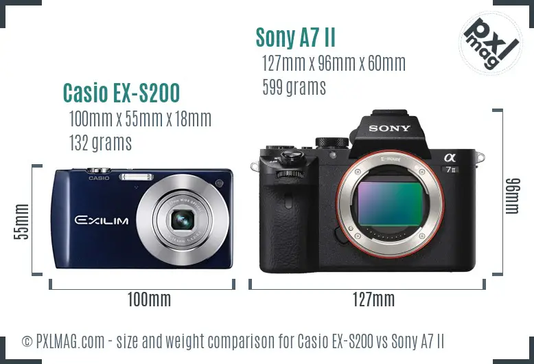 Casio EX-S200 vs Sony A7 II size comparison