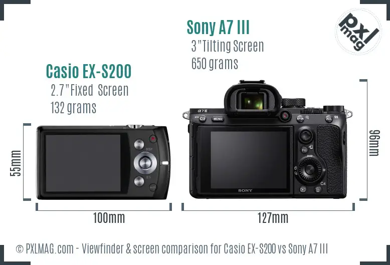 Casio EX-S200 vs Sony A7 III Screen and Viewfinder comparison Casio EX-S200 vs Sony A7 III Screen and Viewfinder comparison