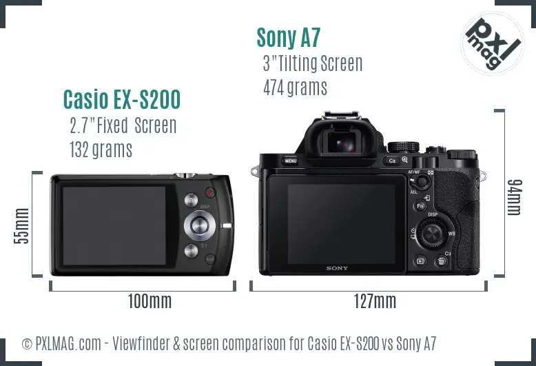 Casio EX-S200 vs Sony A7 Screen and Viewfinder comparison
