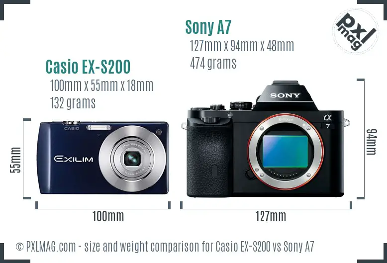 Casio EX-S200 vs Sony A7 size comparison