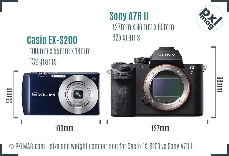 Casio EX-S200 vs Sony A7R II size comparison