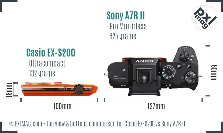 Casio EX-S200 vs Sony A7R II top view buttons comparison