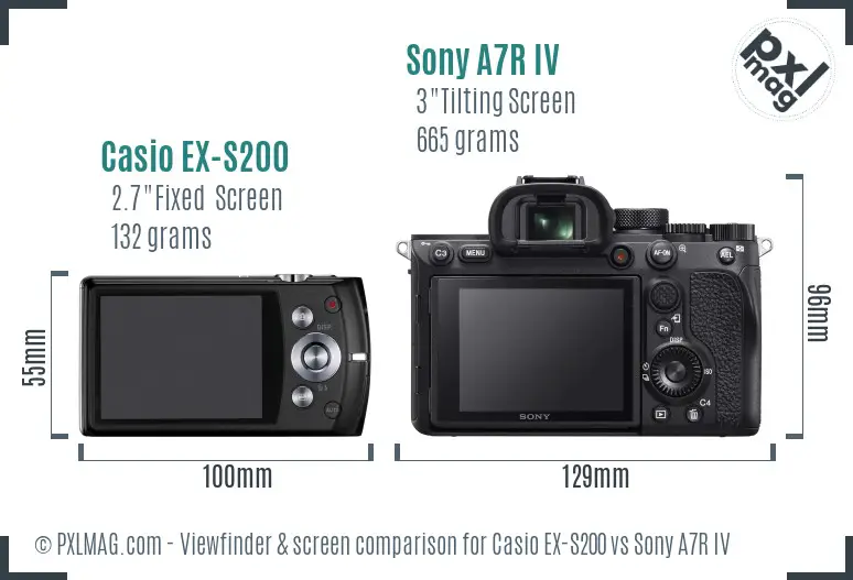 Casio EX-S200 vs Sony A7R IV Screen and Viewfinder comparison
