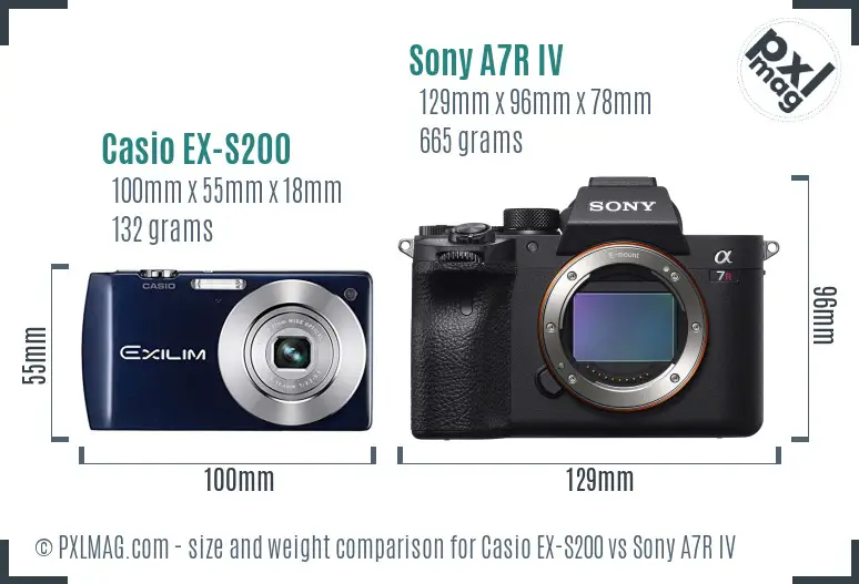 Casio EX-S200 vs Sony A7R IV size comparison