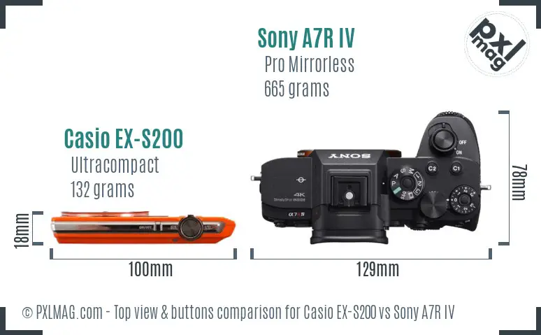 Casio EX-S200 vs Sony A7R IV top view buttons comparison
