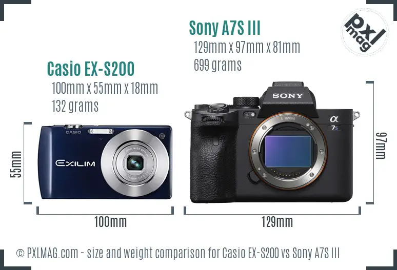 Casio EX-S200 vs Sony A7S III size comparison
