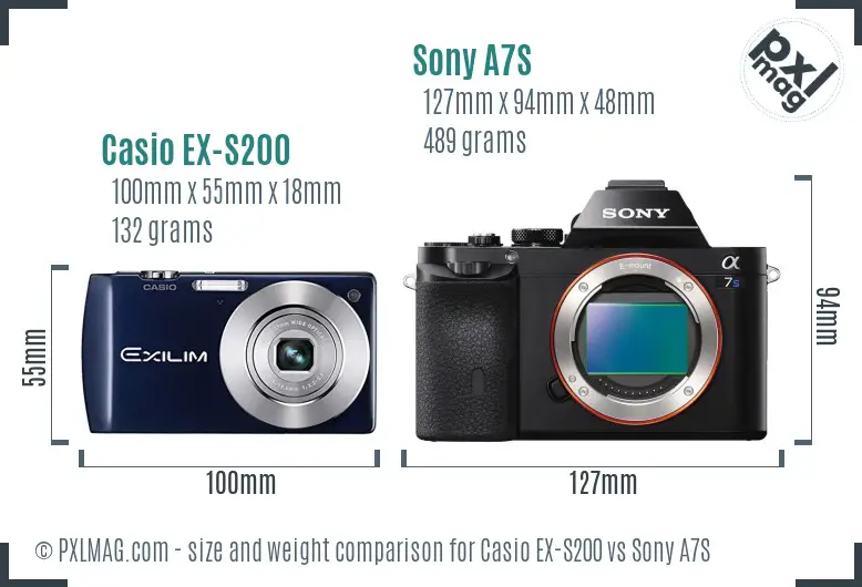 Casio EX-S200 vs Sony A7S size comparison