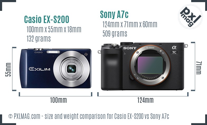Casio EX-S200 vs Sony A7c size comparison Casio EX-S200 vs Sony A7c size comparison
