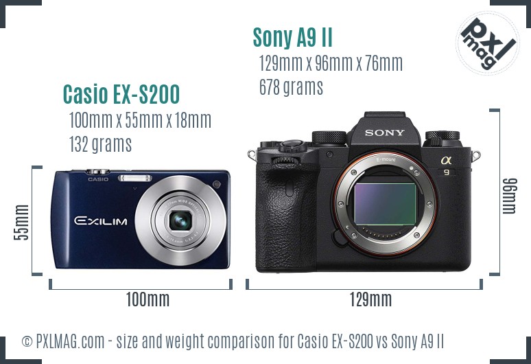 Casio EX-S200 vs Sony A9 II size comparison