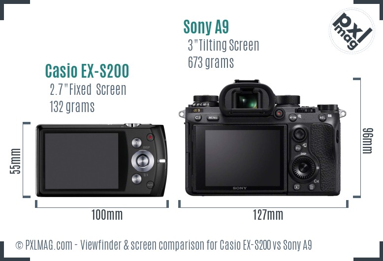 Casio EX-S200 vs Sony A9 Screen and Viewfinder comparison