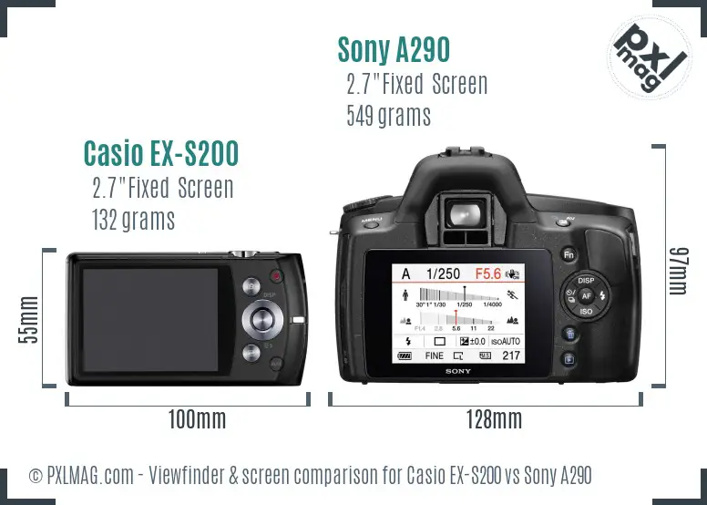 Casio EX-S200 vs Sony A290 Screen and Viewfinder comparison Casio EX-S200 vs Sony A290 Screen and Viewfinder comparison