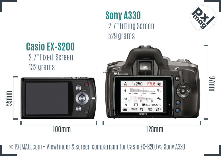 Casio EX-S200 vs Sony A330 Screen and Viewfinder comparison