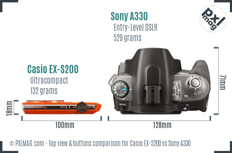 Casio EX-S200 vs Sony A330 top view buttons comparison