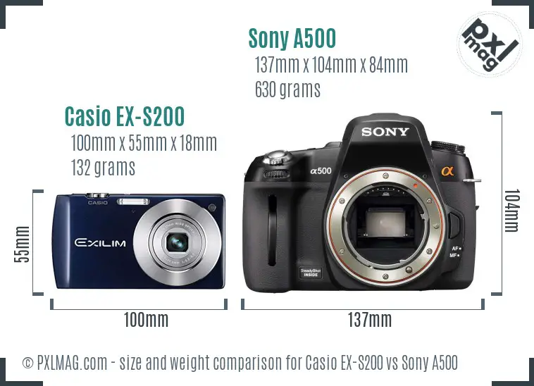 Casio EX-S200 vs Sony A500 size comparison Casio EX-S200 vs Sony A500 size comparison