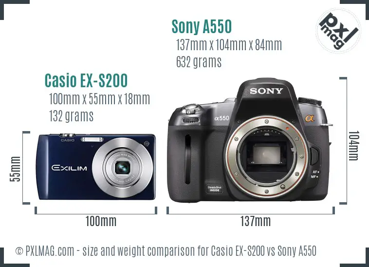 Casio EX-S200 vs Sony A550 size comparison