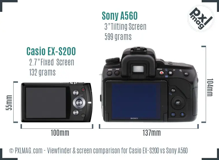 Casio EX-S200 vs Sony A560 Screen and Viewfinder comparison