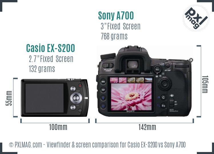 Casio EX-S200 vs Sony A700 Screen and Viewfinder comparison