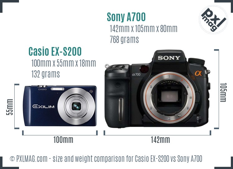 Casio EX-S200 vs Sony A700 size comparison Casio EX-S200 vs Sony A700 size comparison