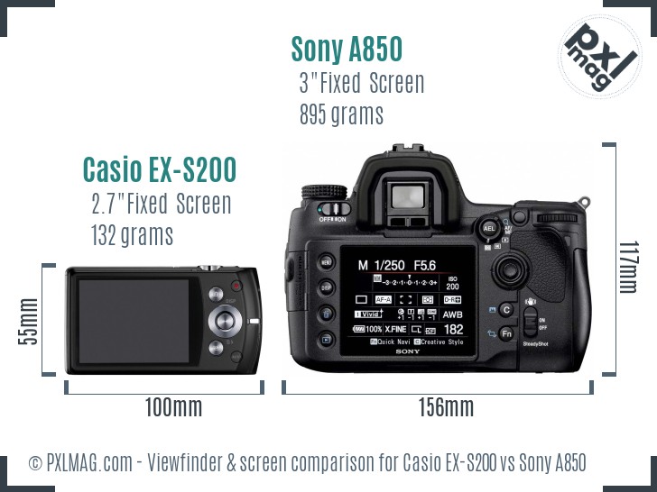 Casio EX-S200 vs Sony A850 Screen and Viewfinder comparison
