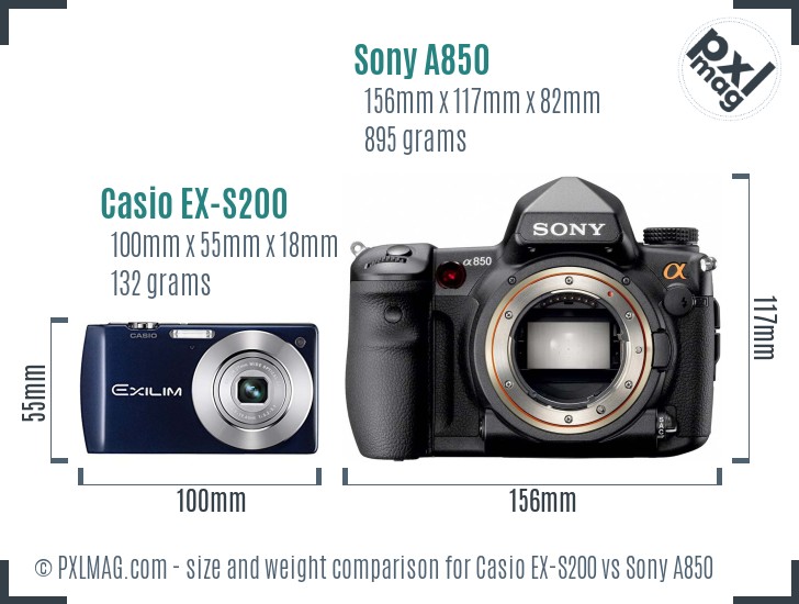 Casio EX-S200 vs Sony A850 size comparison