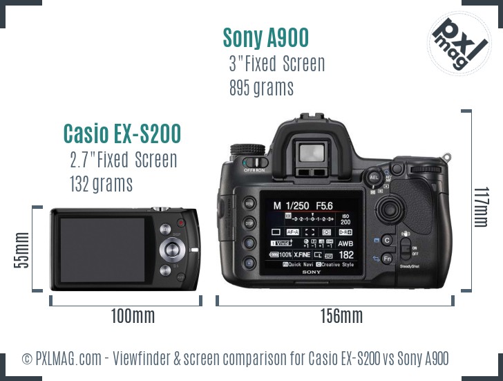 Casio EX-S200 vs Sony A900 Screen and Viewfinder comparison