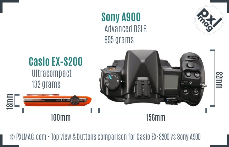 Casio EX-S200 vs Sony A900 top view buttons comparison