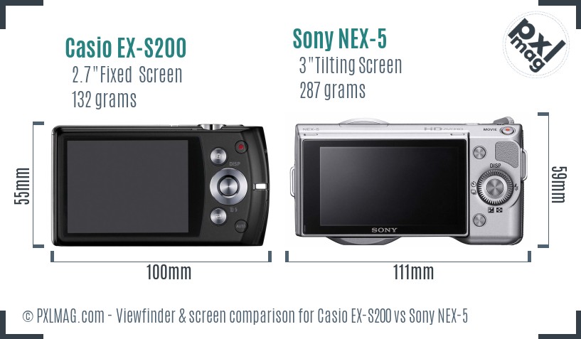 Casio EX-S200 vs Sony NEX-5 Screen and Viewfinder comparison