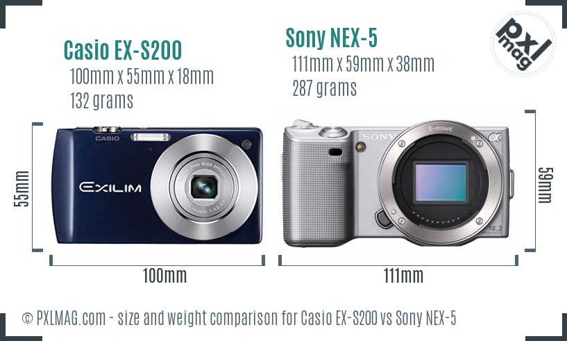 Casio EX-S200 vs Sony NEX-5 size comparison Casio EX-S200 vs Sony NEX-5 size comparison