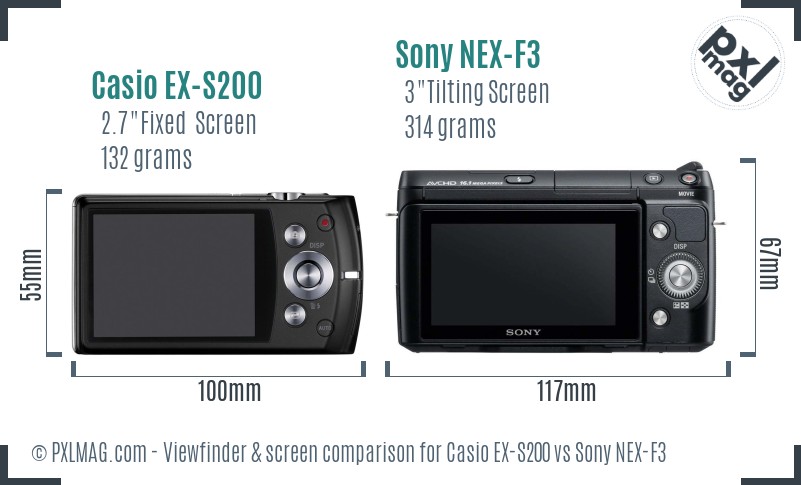 Casio EX-S200 vs Sony NEX-F3 Screen and Viewfinder comparison