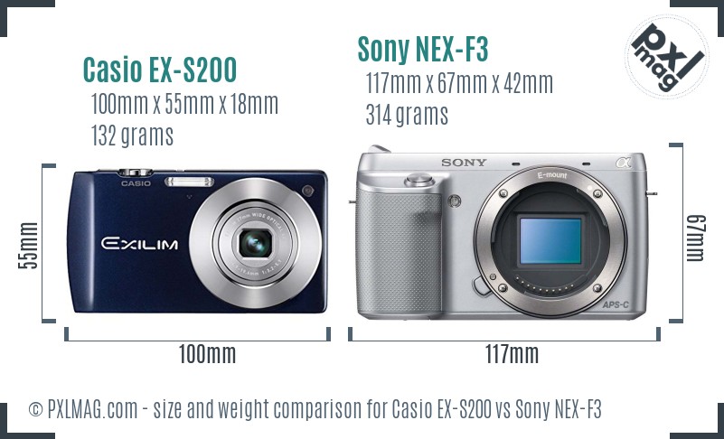 Casio EX-S200 vs Sony NEX-F3 size comparison