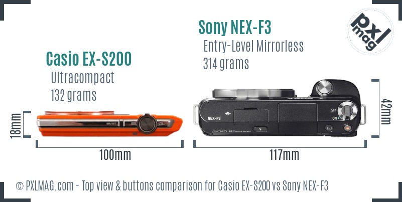 Casio EX-S200 vs Sony NEX-F3 top view buttons comparison