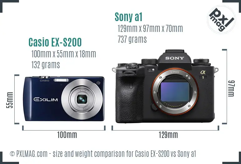 Casio EX-S200 vs Sony a1 size comparison