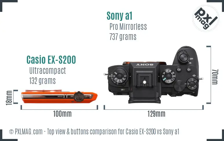 Casio EX-S200 vs Sony a1 top view buttons comparison