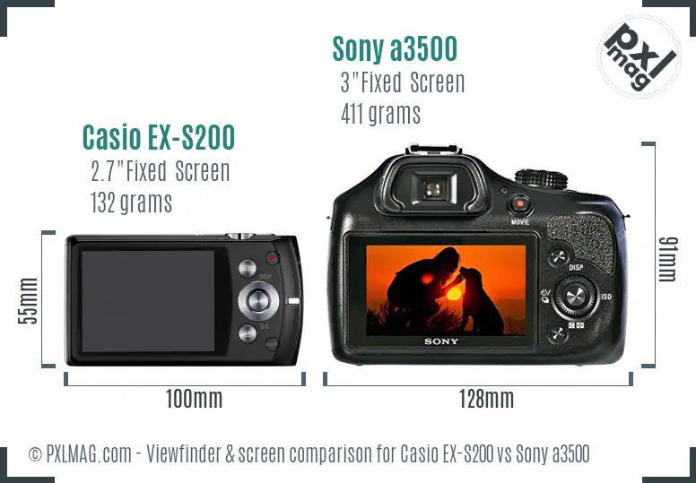 Casio EX-S200 vs Sony a3500 Screen and Viewfinder comparison
