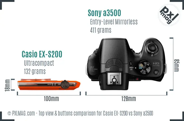 Casio EX-S200 vs Sony a3500 top view buttons comparison