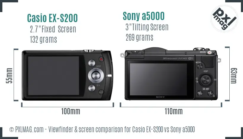 Casio EX-S200 vs Sony a5000 Screen and Viewfinder comparison