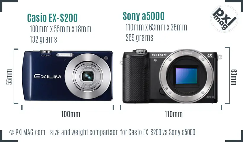 Casio EX-S200 vs Sony a5000 size comparison