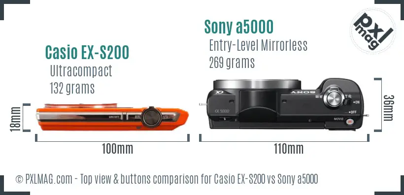 Casio EX-S200 vs Sony a5000 top view buttons comparison