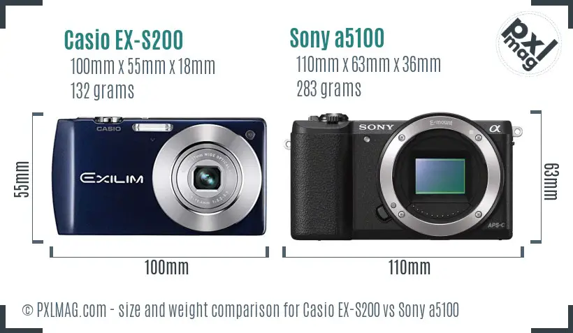 Casio EX-S200 vs Sony a5100 size comparison