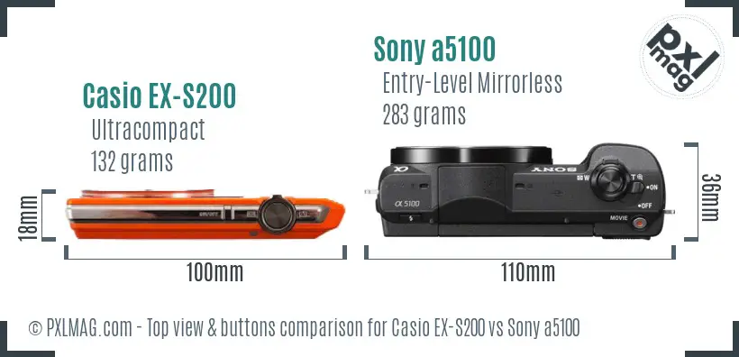 Casio EX-S200 vs Sony a5100 top view buttons comparison