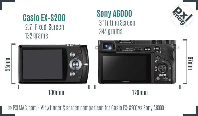 Casio EX-S200 vs Sony A6000 Screen and Viewfinder comparison
