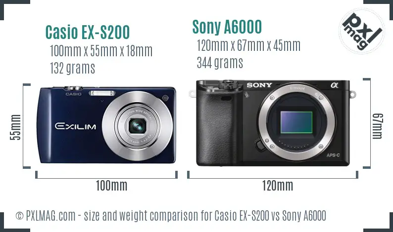 Casio EX-S200 vs Sony A6000 size comparison