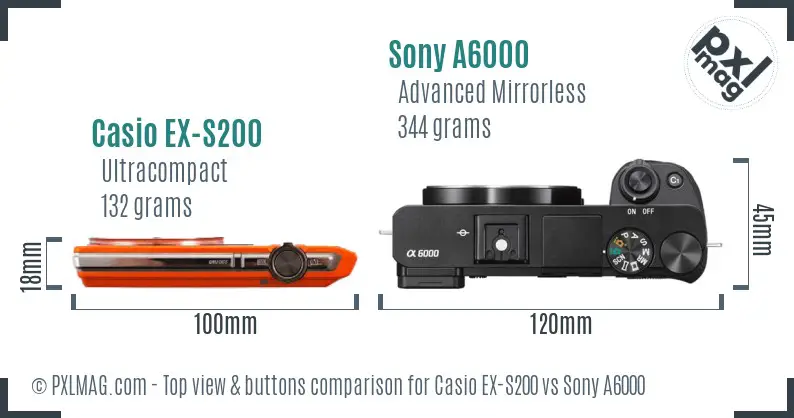Casio EX-S200 vs Sony A6000 top view buttons comparison