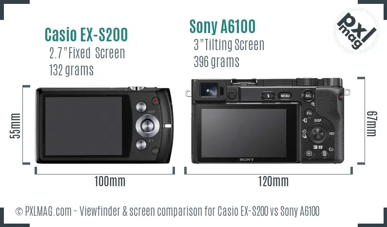 Casio EX-S200 vs Sony A6100 Screen and Viewfinder comparison