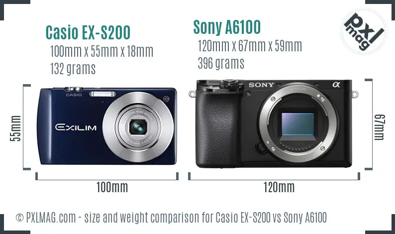 Casio EX-S200 vs Sony A6100 size comparison