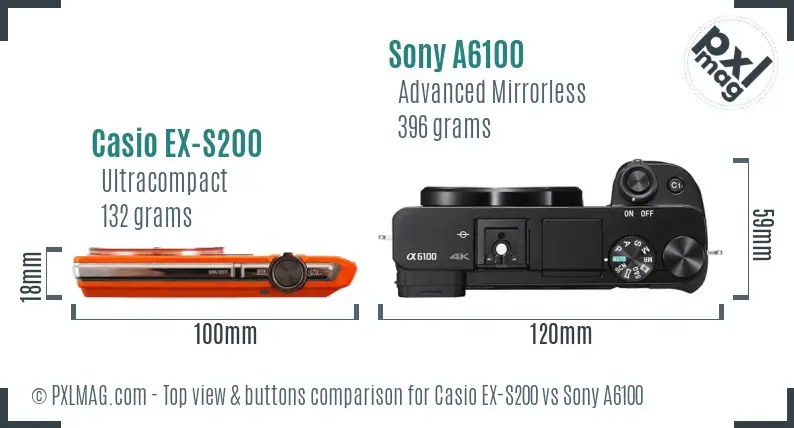 Casio EX-S200 vs Sony A6100 top view buttons comparison