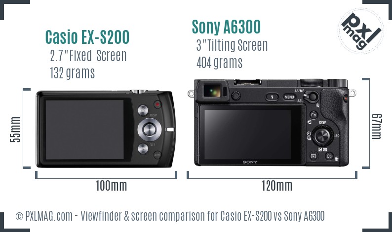 Casio EX-S200 vs Sony A6300 Screen and Viewfinder comparison